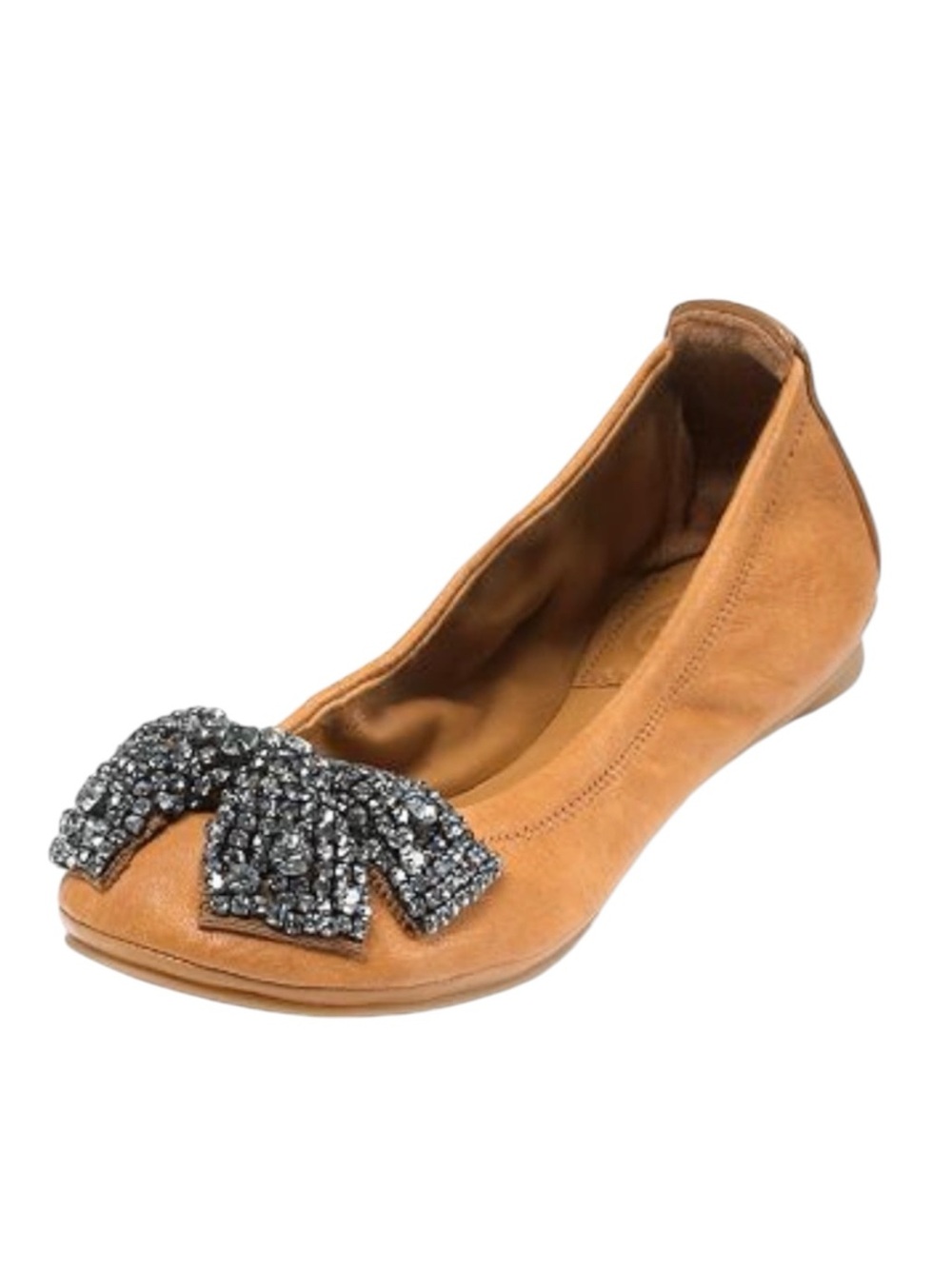 Tory Burch Eddie Leather Rhinestone Bow Ballerina Flats